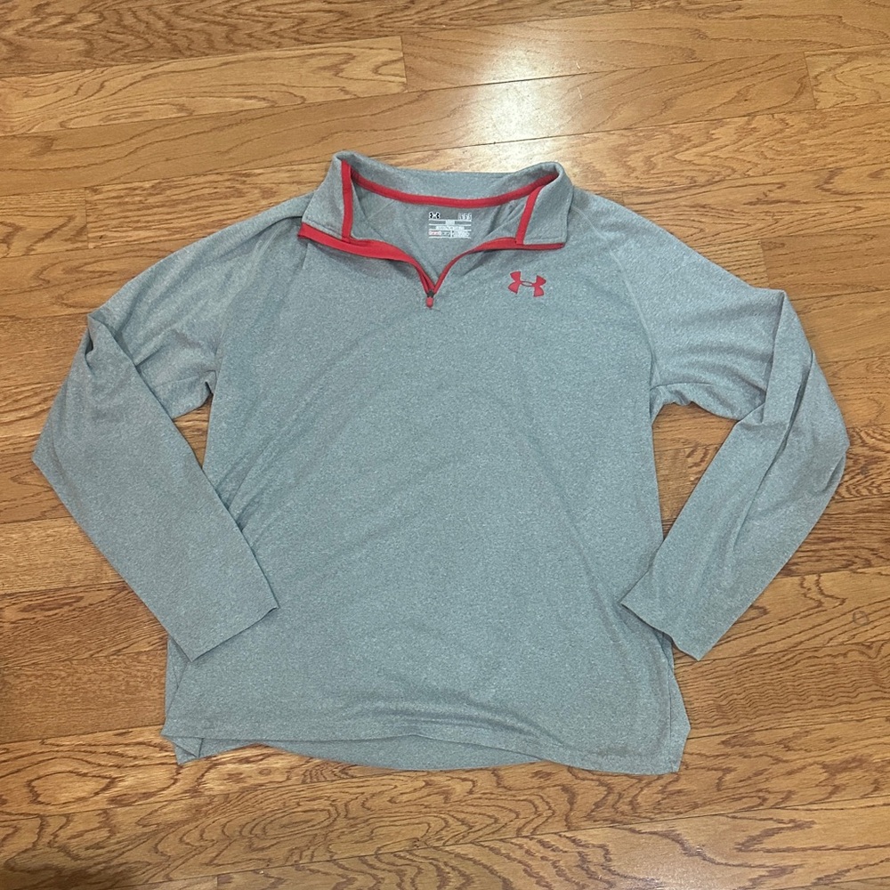 Under Armour Heather Gray and Red Pullover